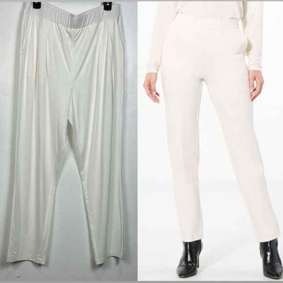 Wynne Layers Ivory Pleated Front High Rise Tapered Leg Pants Size L - Picture 1 of 10
